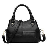Women PU Soft Concise Solid Handbags Stitching Large Bag