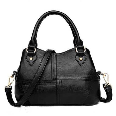 Women PU Soft Concise Solid Handbags Stitching Large Bag