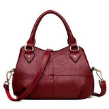 Women PU Soft Concise Solid Handbags Stitching Large Bag