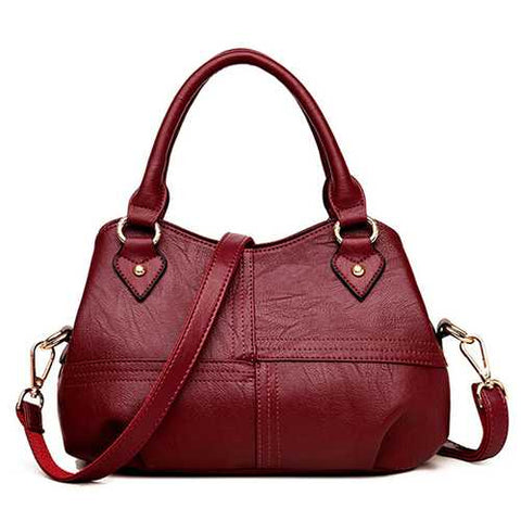 Women PU Soft Concise Solid Handbags Stitching Large Bag