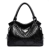 Women Genuine Leather Rivet Fashion Patchwork Handbag
