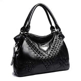 Women Genuine Leather Rivet Fashion Patchwork Handbag