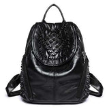 Women Genuine Leather Rivet Backpack Handbag Shoulder Bag