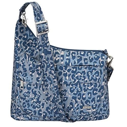 Travelon Anti-Theft Asymmetric RFID Crossbody, Blue Leopard