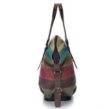 Women Casual Stripe Canvas Handbags Micro-Fibric Leather Sho