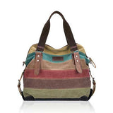 Women Casual Stripe Canvas Handbags Micro-Fibric Leather Sho