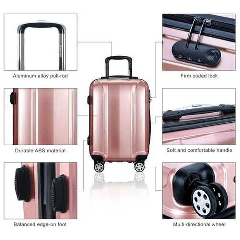 3 Pcs 20" 24" 28" GLOBALWAY ABS+PC Luggage Travel Set-Pink