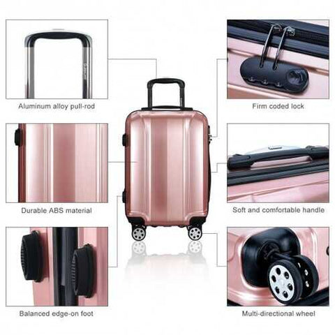 3 Pcs 20" 24" 28" GLOBALWAY ABS+PC Luggage Travel Set-Pink