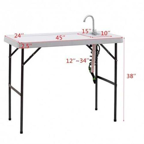 Folding Cleaning Sink Faucet Cutting Camping Table w/ Sprayer
