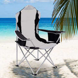 Folding Fishing Camping Chair with Cup Holder Side Bag-Gray