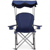 Portable Folding Beach Canopy Chair with Cup Holders-Blue
