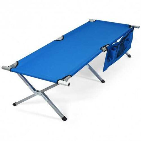 Folding Camping Cot Heavy-duty Camp Bed with Carry Bag-Blue