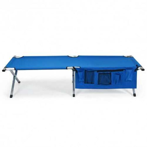 Folding Camping Cot Heavy-duty Camp Bed with Carry Bag-Blue