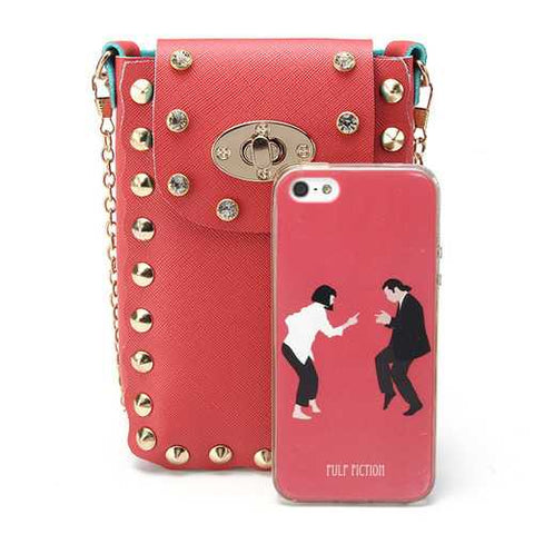 Women Chain Rivet Shoulder Bags Lock 6.5 Inch Phone Bags Case Crossbody Bags