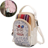 Three Interlayers Canvas Shoulder Bags Girls Mini Crossbody Bags 6.0'' Phone Purse For Iphone 7P