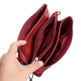 Three-layers Genuine Leather Pure Color Shoulder Bags Crossbody Bags Clutch Phone Bag