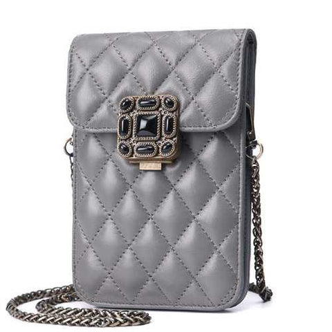 Quilted Metal Strap Chain Shoulder Bags Mini Crossbody Bags 5.5'' Phone Purse For Iphone 7p