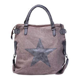 Women Star Canvas Tote Handbags Retro Shoulder Bags Capacity Shopping Crossbody Bags