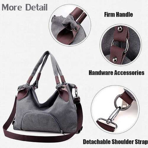 Women Canvas Durable Tote Casual Functional Handbag Shoulder Bag Crossbody Bag