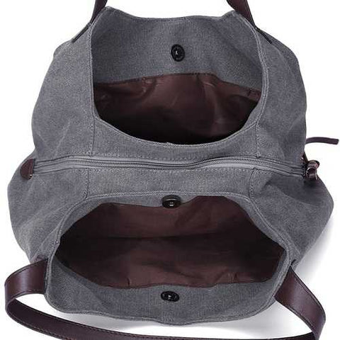 Women Quality Canvas Three Layer Large Capacity Casual Vintage Handbag Shoulder Bag
