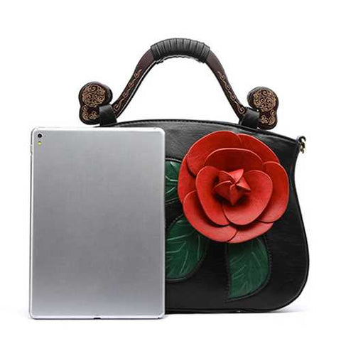 Vintage Fashion PU Leather Rose Decorative Handbag Crossbody Bag For Women