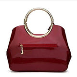 Embroidery Flower Bright Patent Leather Shell Ladies Handbag