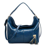 Oil Leather Tassel Women Tote Bag Casual Retro Hobos Bag