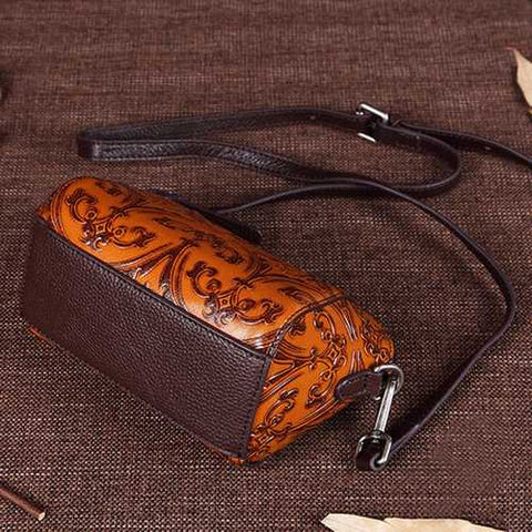 Brenice Genuine Leather Retro Handwork Knurling Shoulder Bag
