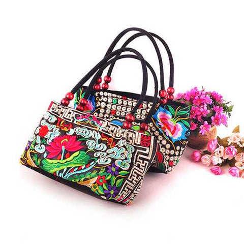 Ethnic Embroidery Flowers Bag Handbag Tote Bag