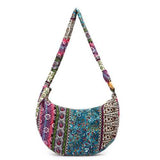Women Canvas Ethnic Embroidery Flowers Crossbody Bag