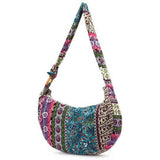 Women Canvas Ethnic Embroidery Flowers Crossbody Bag