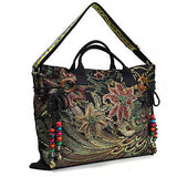 Brenice Women Peacock Canvas Tote Handbag Chinese National Shoulder Crossbody Bag