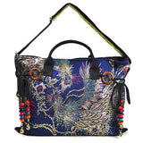 Brenice Women Peacock Canvas Tote Handbag Chinese National Shoulder Crossbody Bag