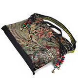 Brenice Women Peacock Canvas Tote Handbag Chinese National Shoulder Crossbody Bag