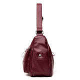 Women Solid Multi-Slot Soft Leather Crossbody Bag
