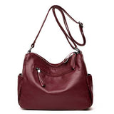 Women Solid Multi-Slot Soft Leather Crossbody Bag