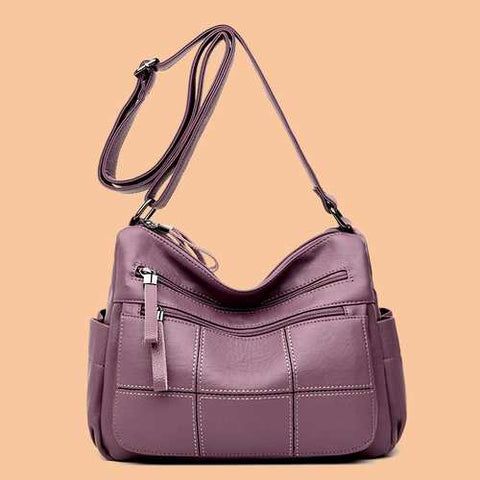 Women Solid Multi-Slot Soft Leather Crossbody Bag