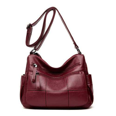 Women Solid Multi-Slot Soft Leather Crossbody Bag