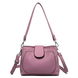 Women Solid PU Crossbody Bag Leisure Double Layer Messenger