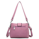 Women Solid PU Crossbody Bag Leisure Double Layer Messenger