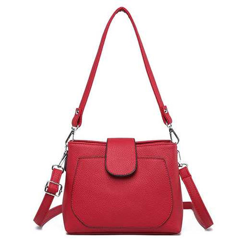 Women Solid PU Crossbody Bag Leisure Double Layer Messenger