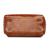 Women PU Solid Color Fashion Oil Wax Rivets Boston Handbag