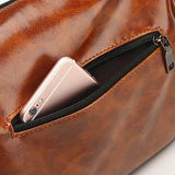 Women PU Solid Color Fashion Oil Wax Rivets Boston Handbag