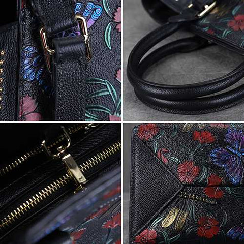 Brenice Women Cowhide Tote Handbag Vintage Rivet Shoulder Crossbody Bag