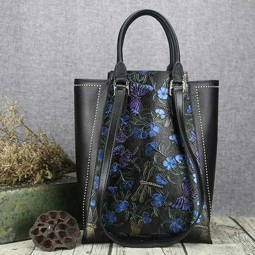 Brenice Women Cowhide Tote Handbag Vintage Rivet Shoulder Crossbody Bag