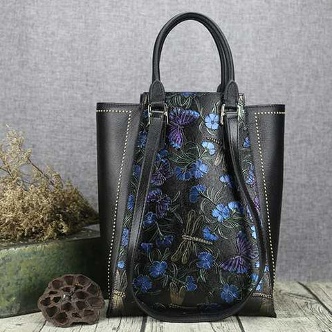 Brenice Women Cowhide Tote Handbag Vintage Rivet Shoulder Crossbody Bag