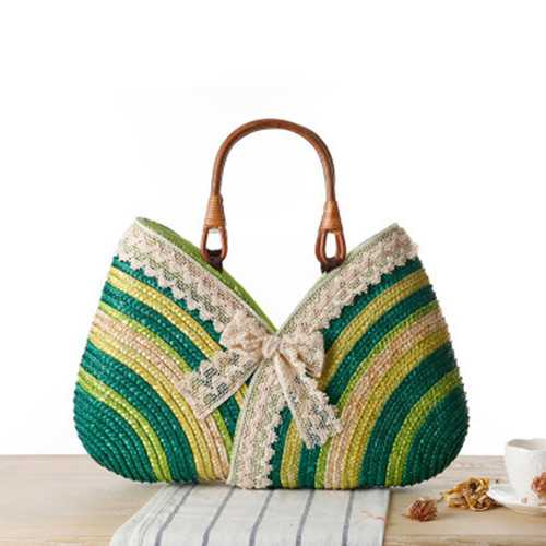 Women Lace Stylish Travel Straw Handbags Beach Bags