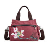 Brenice Women Lotus Canvas Handbag Chinese Crossbody Bag