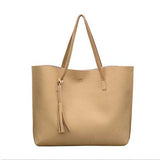Women  Leisure Pure Color PU Tote Bag Handbag