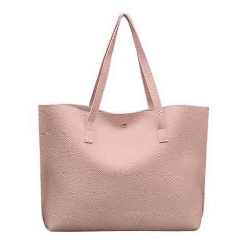 Women  Leisure Pure Color PU Tote Bag Handbag